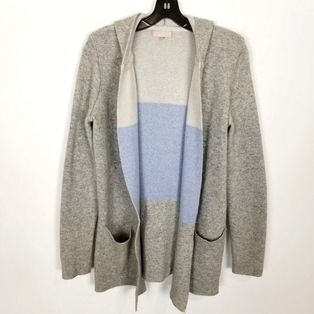 Benedetta B. Women Merino & Cashmere Blend Open Hooded Cardigan Sz M Gray Blue